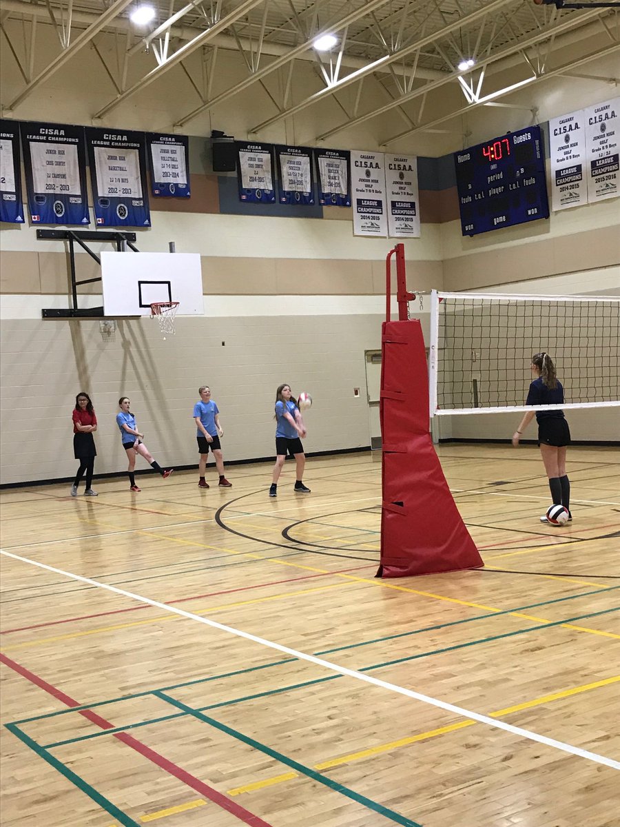 CFISPhysEd's tweet photo. ⁦@YYCfrench⁩ Gr 6 Ss learning volleyball basics from our senior players for next season #Vikingsathletics https://t.co/Y3jbhuLcz7