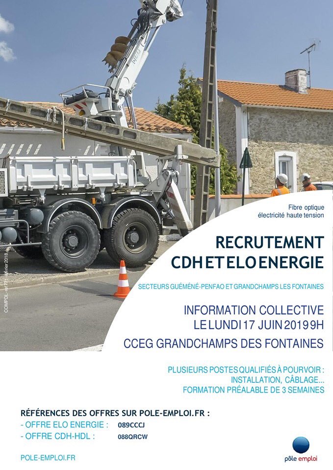 ⭐️La Fibre Optique vous intéresse?Venez rencontrer 2️⃣ Entreprises qui recrutent et forment😉
📅lundi 17 juin au siège de la Communauté des Communes d'Erdre et Gèsvres à #Grandchamps
Plus d’infos ⬇️⬇️⬇️ @poleemploi_PDL de #blain