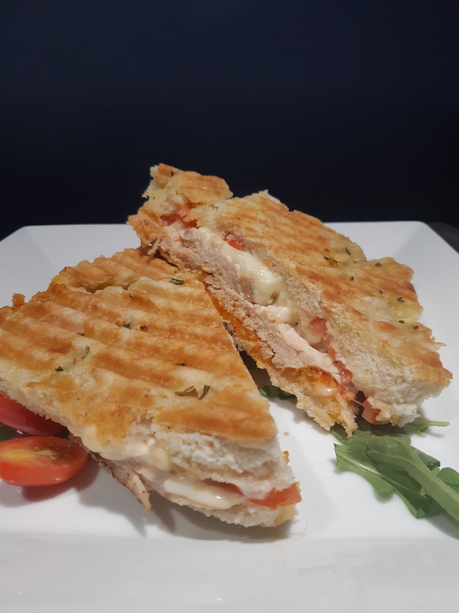 Chicken pesto panini from <a href="/TheCoveCafeNL/">The Cove Cafe</a> . Grilled chicken, Mozza, fresh tomato, and sun-dried tomato pesto all grilled on a house made focaccia.