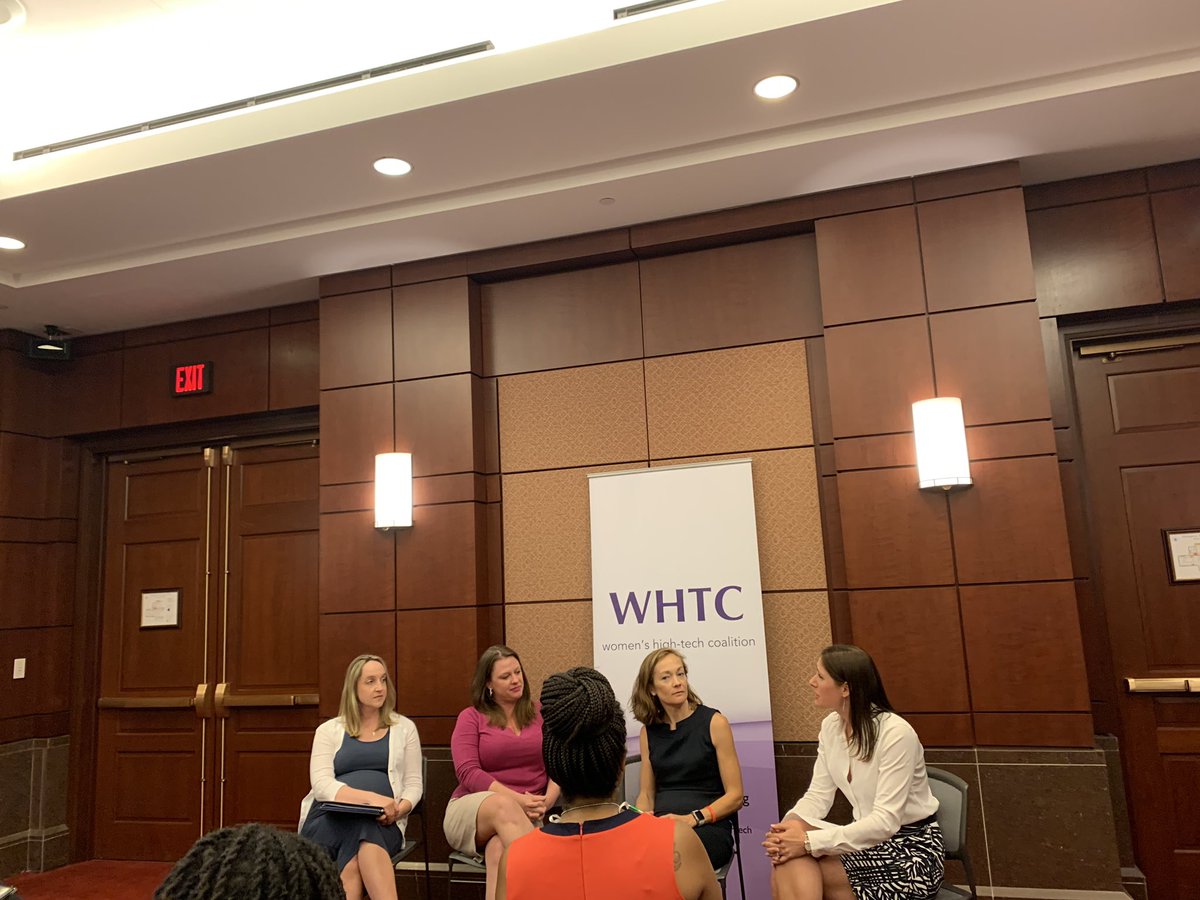 Two great panels by @WomensHighTech Cybersecurity: Amy Murphy of @InternetAssn Joan Janov of @VMware @Kimallman @Richardson_Mich Privacy: Melanie Tiano @CTIA Sarah Decker of @Walmart @MeganStifel @JamieBoone #WomenInTech