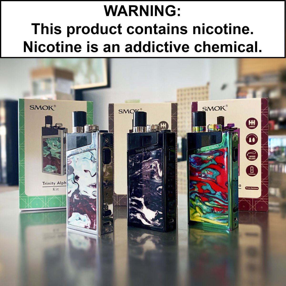ecigcribLL's tweet photo. The Trinity Alpha by SMOK is here in 3 different designs!

(Must be of legal age to purchase.)
#SMOK #TrinityAlpha #podkit #vape #ecig #vapeshop #ecigcrib #LinoLakes https://t.co/nq8eyyP2YS