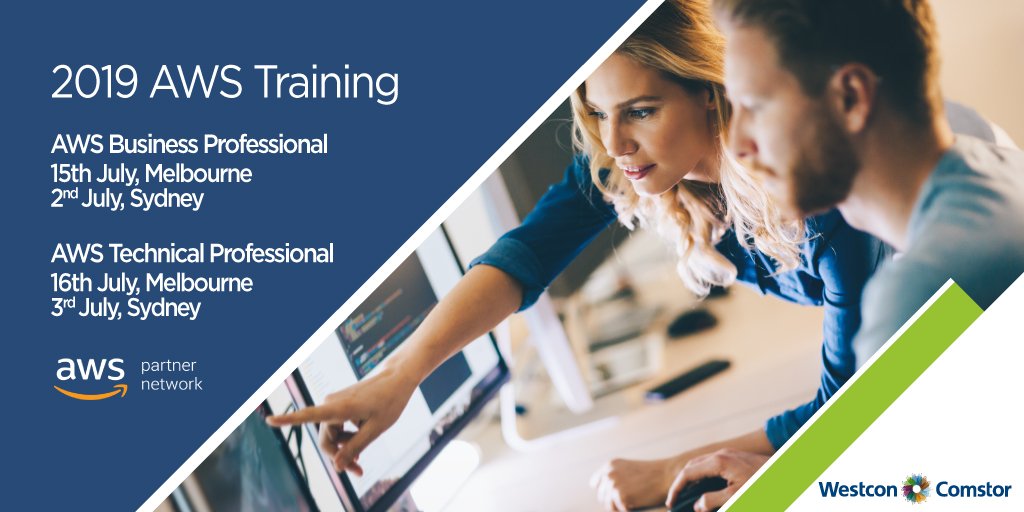 WestconcomstorC's tweet photo. In conjunction with AWS we are running Instructor lead AWS Business Professional &amp; AWS Technical Professional training, in July, in Australia! Register today https://t.co/EYG74xEwWU #businessprofessional #AWS #AWScertification #Techpro #Bizpro https://t.co/wAaU1MhSr3