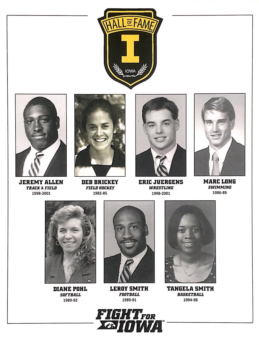 UofIHallofFame's tweet photo. Introducing the 2019 University of Iowa Athletics Hall of Fame Inductees. 
Head over to our Facebook page to learn more about these amazing athletes and their time at Iowa.🐥 https://t.co/zM2DR2NICF https://t.co/TIWDvMz7zf