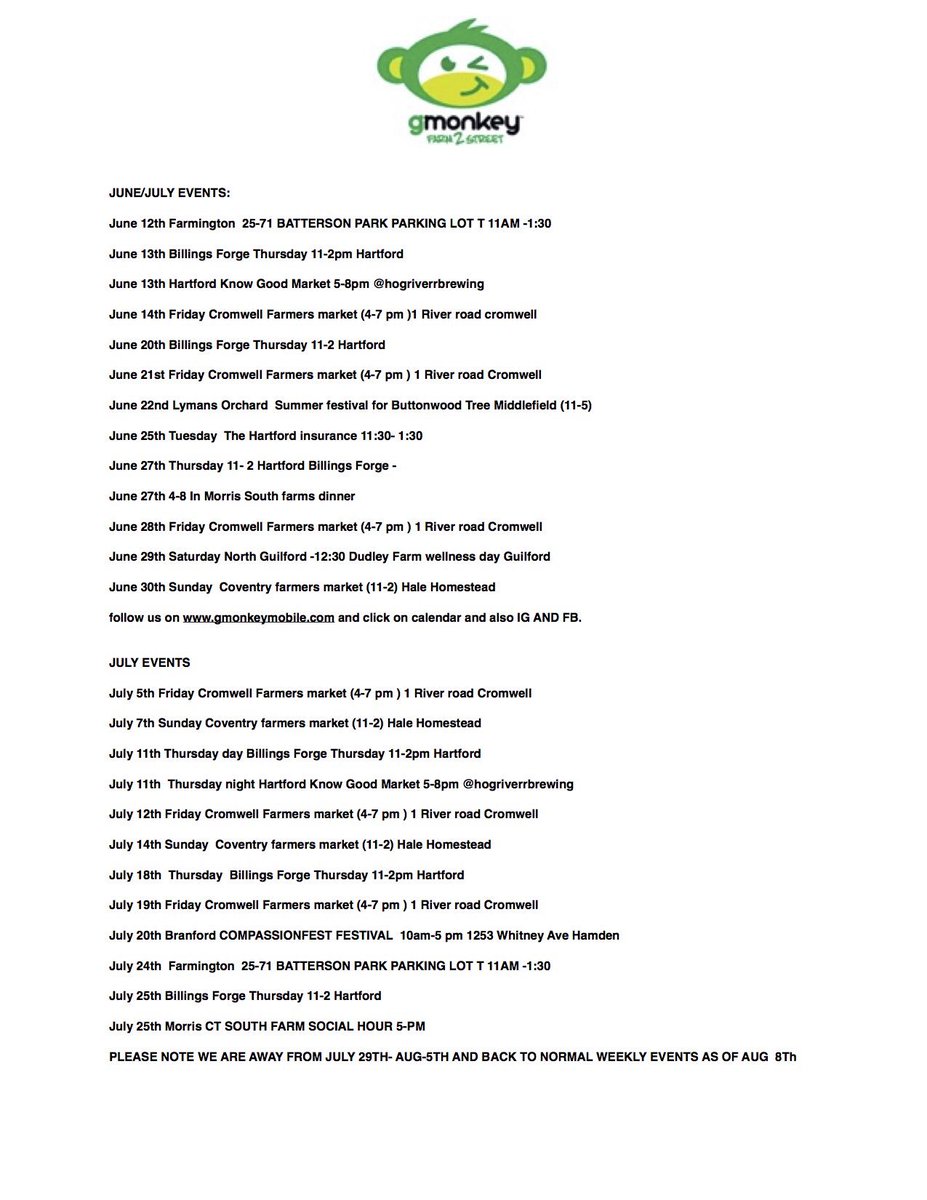 GZenRestaurant's tweet photo. @GMonkeyMobile  june and july dates. Stalk da monkey- crave the plants.  The best vegan food truck in all the lands from Gzen in Branford https://t.co/dVW7HKEnEp