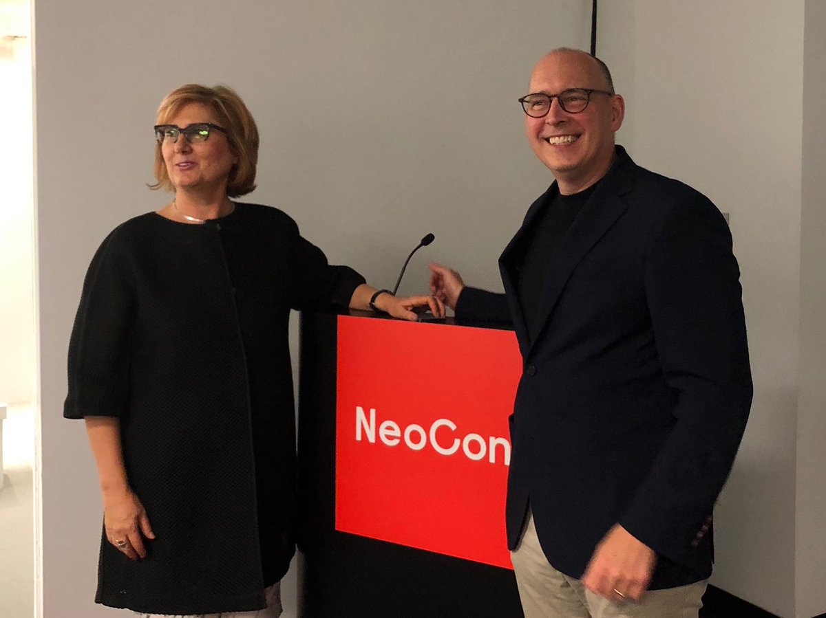RADA_Architects's tweet photo. Rada Doytcheva, @RADA_Architects &amp; Randy Guillot, @GenslerChicago, after presenting @NeoCon_Show. Discussed Design Tools for Hospitals, the importance of LIGHT &amp; NATURE in #wayfinding, #healing &amp; #workplace health. Both look good in black! :) #NeoCon51 #NeoCon2019 https://t.co/kkz7AhC44f