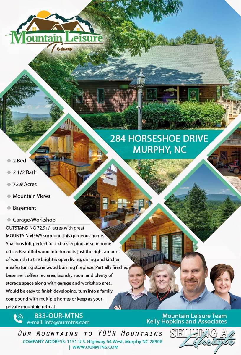 284 HORSESHOE DRIVE
MURPHY, NC 28906
$549,900
Beds: 2 Baths: 2 | 1 Sq. Ft: 1,968

OUTSTANDING 72.9+/- acres with great MOUNTAIN VIEWS!

mountainleisureteam.com/homes-for-sale…

#SellingaLifestyle #KellyHopkinsandAssociates #Remax #OurMountains to #YourMountains #MountainLeisureTeam