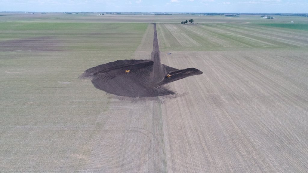 montemason's tweet photo. Wind Turbine preparation dirt work covering up a few of our beans and the neighbors corn. https://t.co/6UNdmZFaPX