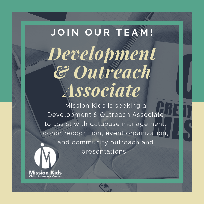 MissionKidsCAC's tweet image. We&apos;re hiring! @MissionKidsCAC is seeking a Development &amp;amp; Outreach Associate to assist w/ #DataBaseMangement, #DonorRecognition, #EventOrganization &amp;amp; #CommunityOutreach. 
#NowHiring #MissionKids #ChildAdvocacyCenter
Learn more: missionkidscac.org/wp-content/upl…