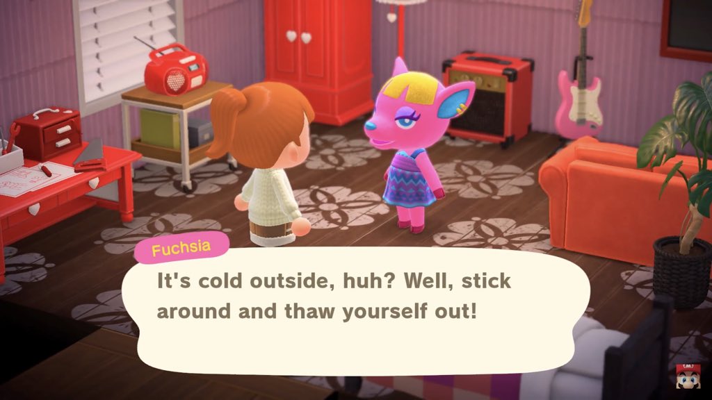 GrizzlyCrossing's tweet photo. Does Fuchsia have her own little crafting table on the left side? #AnimalCrossingNewHorizons https://t.co/A6jmG5yeBf