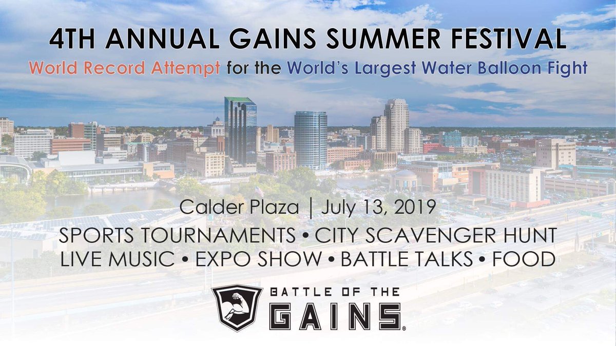 Battleofthegain's tweet photo. WANT SOME FUN? Join the crowds at the Gains Summer Festival, July 13, 10am-4pm, at Calder Plaza in downtown Grand Rapids. Free admission! Music! Entertainment. Expo Show, Food Trucks and fun! https://t.co/vv80nWwCDh #BattleOfTheGains #CalderPlaza #WorldsLargestWaterBalloonFight https://t.co/6idOzo5Qp9