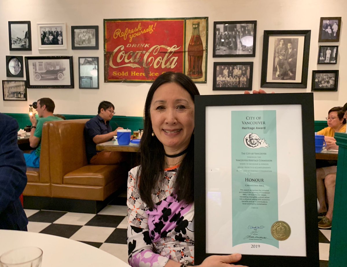 Congrats to ⁦<a href="/alumniubc/">alumni UBC</a>⁩ &amp; <a href="/UBC/">University of British Columbia</a> Honorary degree recipient Carol Lee, for ⁦<a href="/CityofVancouver/">City of Vancouver</a>⁩ Heritage Award for ⁦<a href="/ChinatownBBQ/">Chinatown BBQ</a>⁩.  Thanks for helping to revitalize ⁦@YVR_Chinatown⁩ with your many projects, incl. ⁦<a href="/ChinatownFdn/">Chinatown Foundation</a>⁩ &amp; Storytelling Centre.