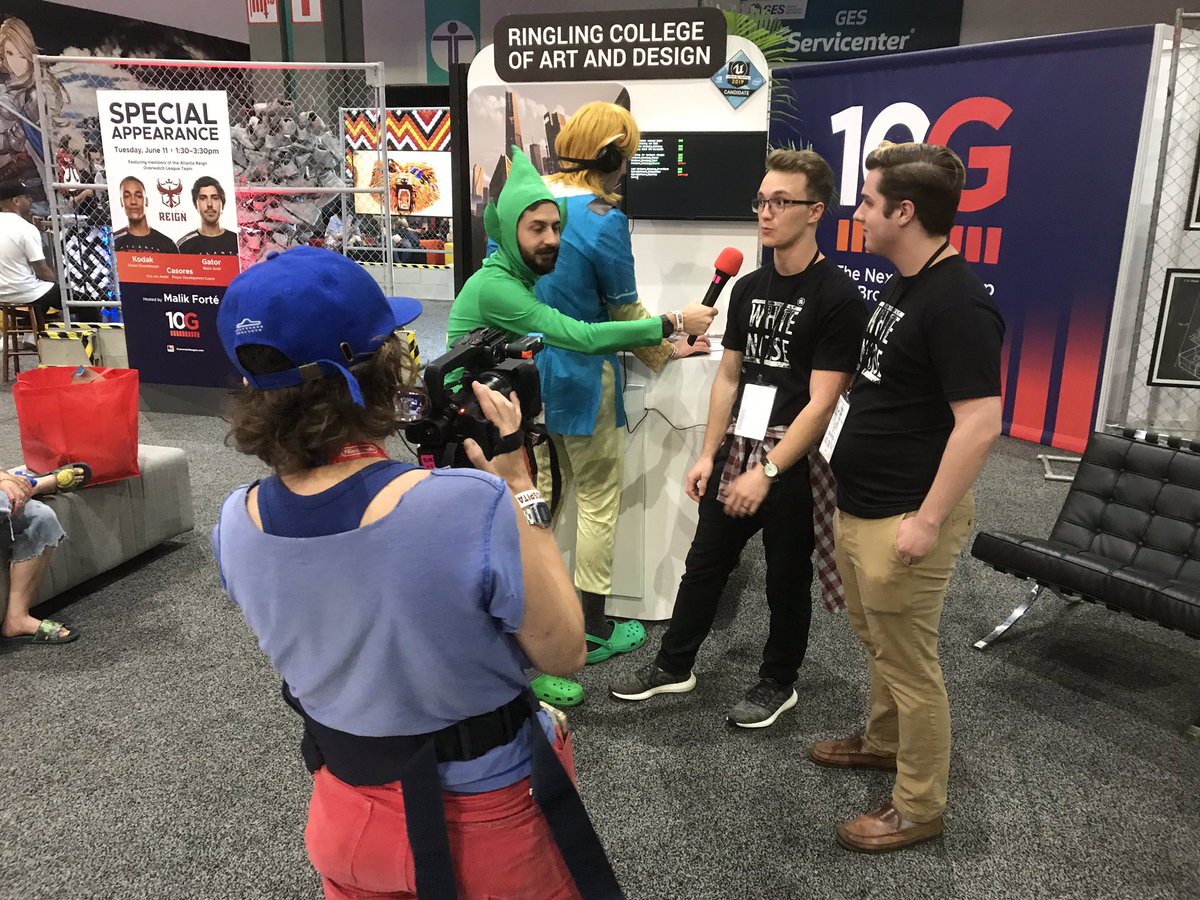 tokkentakker's tweet photo. White Noise dev team signing on-camera release forms for an interview for Electronic Game Information show with host Robby Rackleff on Adult Swim. @egiwithrobby #whyringling #e32019 https://t.co/umId3OuTJf