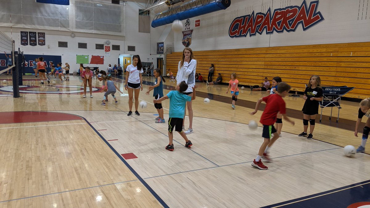 PLPhysEd's tweet image. @chapvolleyball coaching staff &amp;amp; players hosting a volleyball camp for future students this week. Love seeing @PineLanePLE students having fun and  working hard on new skills. #chapfamily