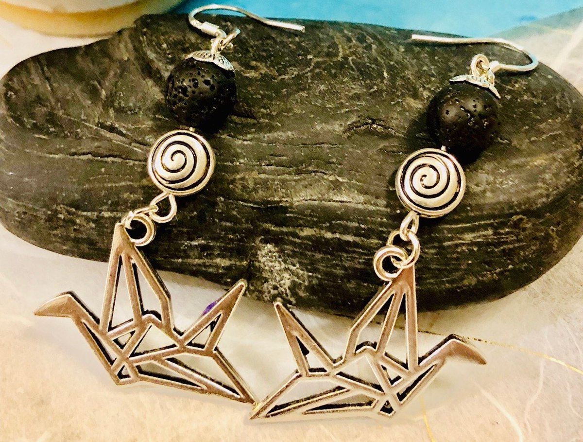 catkiss007's tweet photo. Excited to share this item from my #etsy shop: Origami Crane Earrings with Lava Rock Beads- Pierced Drop earrings #jewelry #earrings #bohohippie #silver #lavabead #stainlesssteel https://t.co/Q7SlJFjbiG https://t.co/qwkDnilwy3