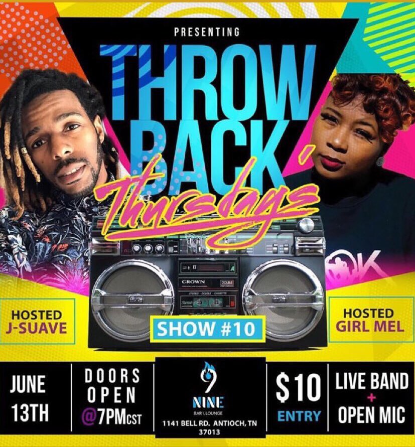 9barlounge's tweet photo. Thurs, June 13th Throwback Thurs
Doors at 7p 🔥 $10 Entry 
Live Band + Open Mic 🎤 

#throwback #throwbacknashville #9bar #9barlounge #antiochtn #tbt https://t.co/AafSvYQ5NV