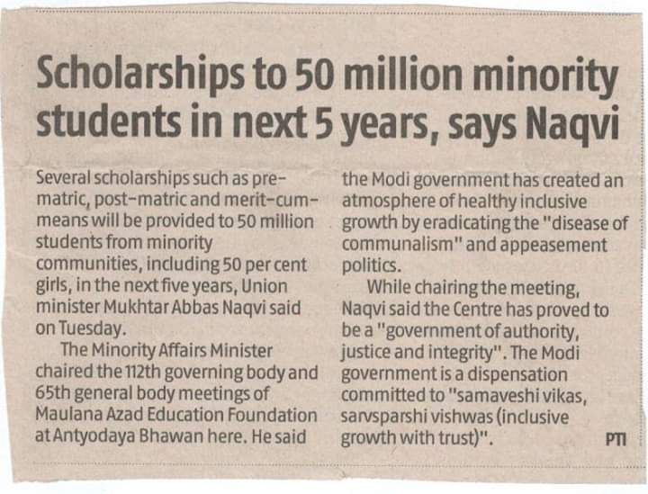 zahidpatka's tweet image. #ModiWithMuslims Thank You PM @narendramodi Ji @naqvimukhtar Ji For Providing For Scholarship To 50 Million Students In Next Five Year&apos;s. Giant Step Of Promoting Minorities Into Mainstream. 
@PMOIndia