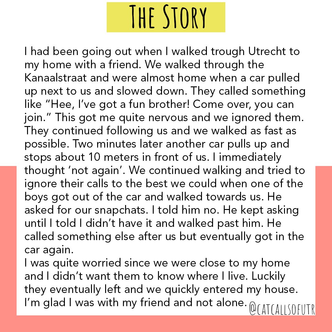 CatcallsofUTR's tweet image. 🇳🇱'Hee, ik heb een heel leuk broertje! Kom even hierheen, dan mogen jullie mee.'
🇬🇧'Hee, I've got a fun brother! Come over, you can join.'
Kanaalstraat Utrecht.
#chalkback #stopstreetharrasement #stopstraatintimidatie
instagram.com/p/BymcBjCoYzw/