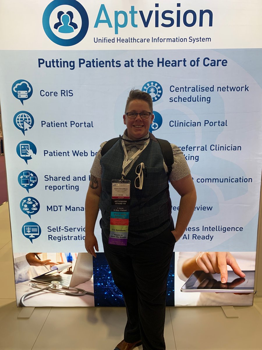 aptvision's tweet image. #UKIO2019 Our Conference Ribbons have been very popular at the show this year. They are still available for the final day today.
The biggest fan of them is Claire Donaldson - Deputy President of the Society of Radiographers - elect.
Come and get your ribbons on stand 44