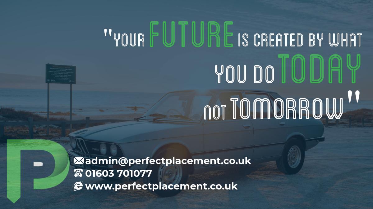 MotorTradeJobs's tweet image. Don't wait until tomorrow to make a change. #WednesdayWisdom

If you're looking for a new #MotorTrade #Job contact our team of #Automotive #Recruitment #Consultants on 01603 701077 

We have 1500 #vacancies available across the UK, visit our #jobsearch: perfectplacement.co.uk/jobs