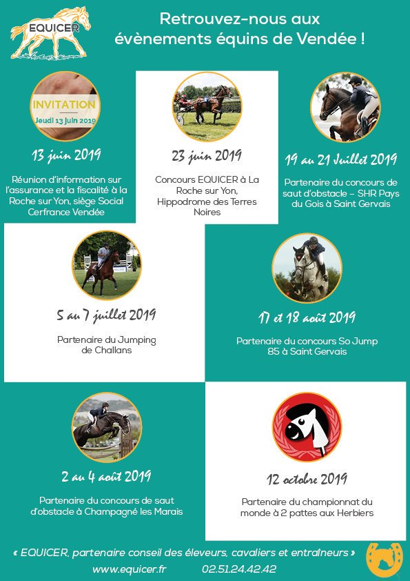 Cerfrance85's tweet photo. Retrouvez Equicer, filière dédiée au monde équestre sur plusieurs événements cette année en #Vendée 🗓

Et pour finir en beauté le @ChevalA2Pattes se déroulera le 12/10 aux Herbiers avec une équipe Equicer qui a déjà révélé ses performances l'année précédente !🏆

#SemaineEquicer https://t.co/eEZlxnD0lf