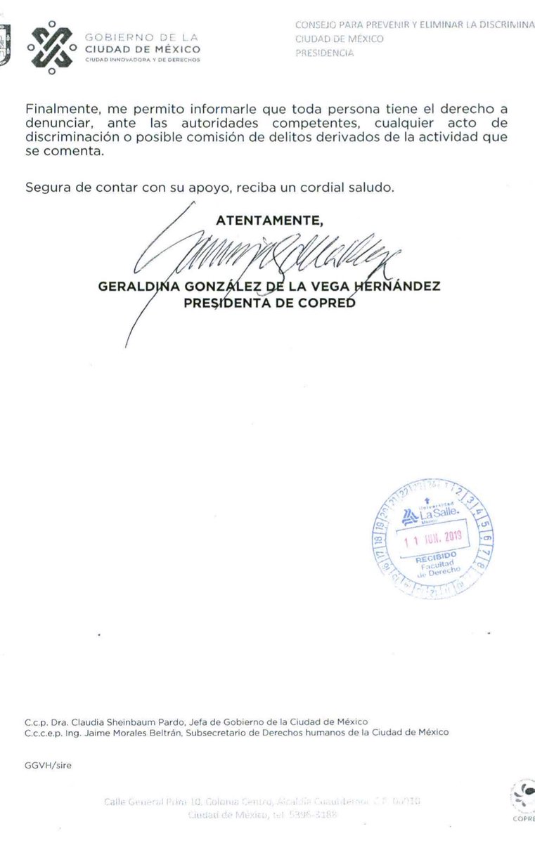 PamCerdeira's tweet photo. Carta de @COPRED_CDMX al Rector de la Universidad la Salle. https://t.co/DlSVuH8rhP