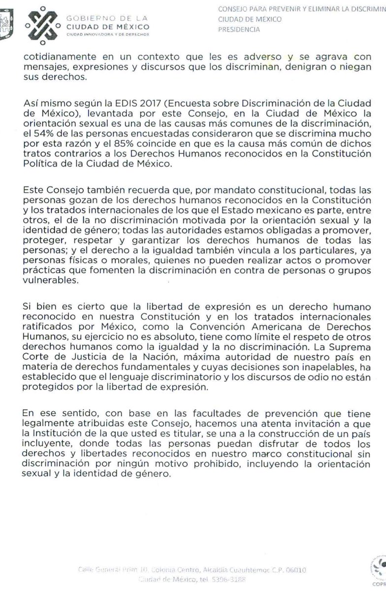 PamCerdeira's tweet photo. Carta de @COPRED_CDMX al Rector de la Universidad la Salle. https://t.co/DlSVuH8rhP