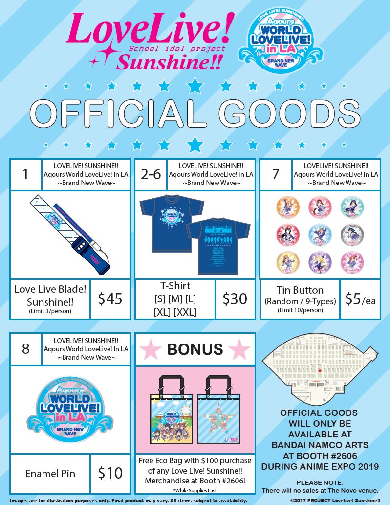 ラブライブ シリーズ公式 Love Live Sunshine Aqours World Lovelive In La Brand New Wave Concert Merch Will Be Sold At Bandai Namco Arts Inside Booth 2606 During Anime Expo 19 T Co Wrmfhcud23 Lovelive