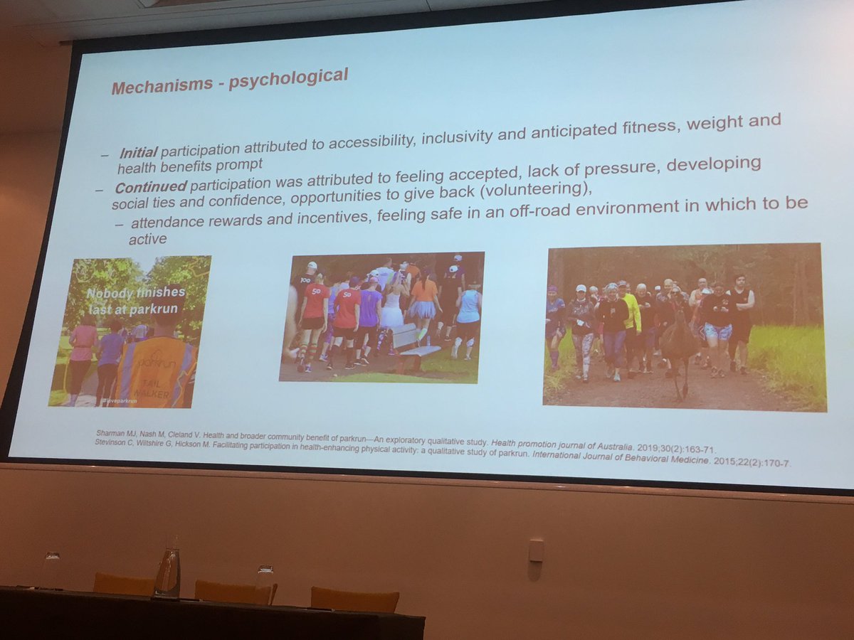 CathieSherr's tweet photo. Great talk on parkrun research from @SydneySPH’s @acgrunseit. Wonderful growth of this sustainable and supportive public health intervention! Good participation by « non-runners », short- and long-term impacts on stress and mood! @parkrunAU #Prevention2019 @_PHAA_ @sophiescott2 https://t.co/A27CiRtVGA