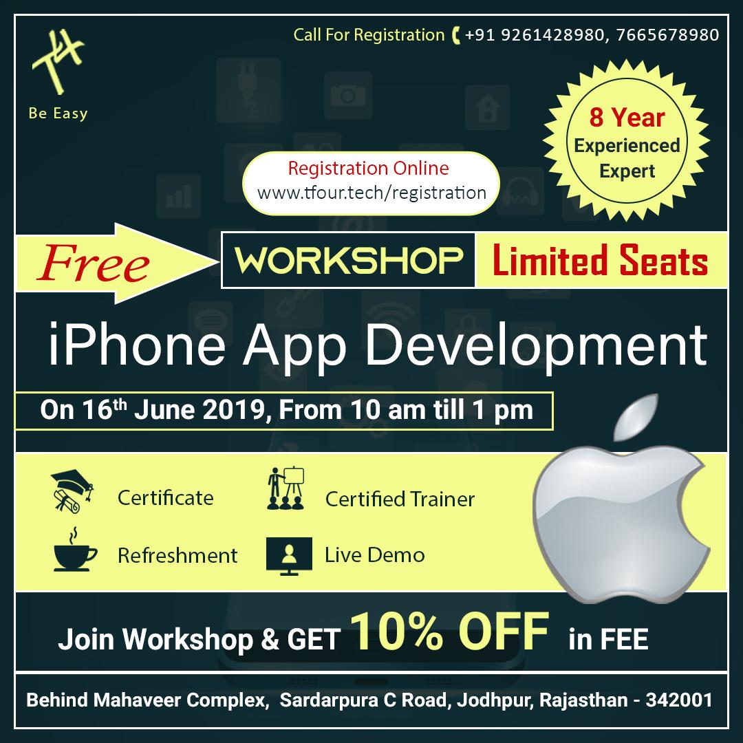 tfourtech's tweet image. TFour Tech Pvt. Ltd. Ltd.​ conducting 3-hours workshop on iPhone App Development under 8+ years experienced expert.
| Call for Registration: +91 9261428980, 7665678980
| Web: tfour.tech/registration  
#workshop  #iOS_APP #iPhone_Application #iPhone_coding #tfour #tfourtech