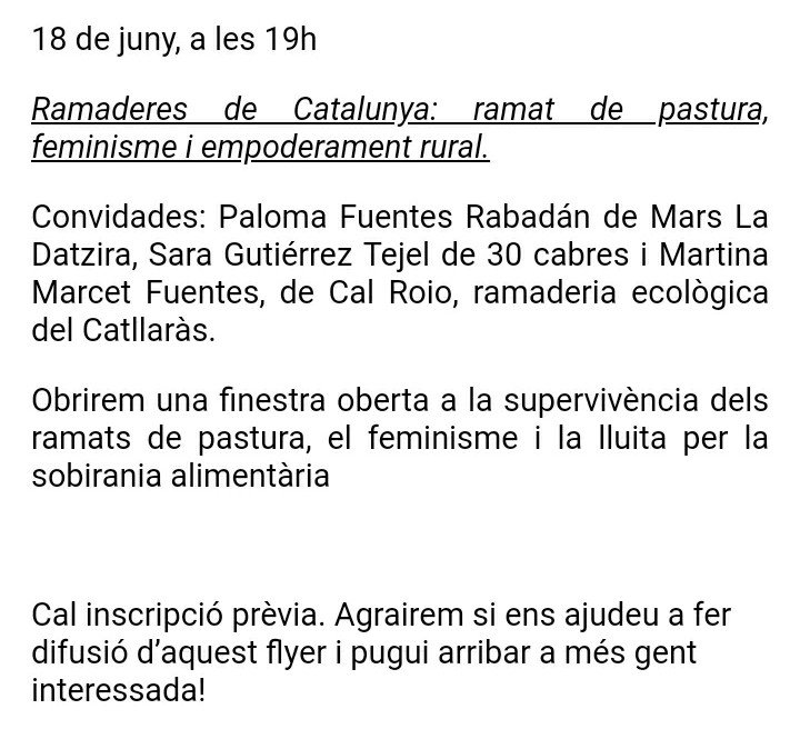 uniopoblenou's tweet photo. 🐐Ramat de pastura, feminisme i empoderament rural 🐐

La nostra Paloma estarà a #BCN participant en aquest acte amb altres companyes de @ramaderescat 
🗓️Prox. martes 18
⏰19h 
📍Biblio Bonnemaison @bibfbonnemaison 
Inscripció: 93 268 73 60 📩 https://t.co/LMFSpHPzi3 .fb@diba.cat https://t.co/eRIfqbm99V