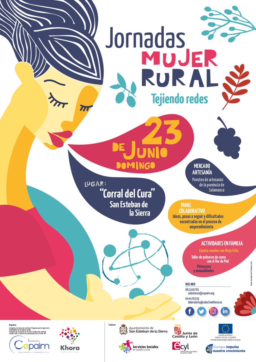 Continuamos nuestras #JornadasMujerRural💜 con el #Encuentro "Tejiendo Redes"🕸️,organizado con <a href="/FundacionCepaim/">CONVIVE Fundación Cepaim</a>, para impulsar una #reddemujeres #emprendedoras en #salamanca. El 23 de Junio en San Estaban de la Sierra ⛰️! No te lo pierdas!
laboratorio.colectivokhora.es/jornadas-mujer…