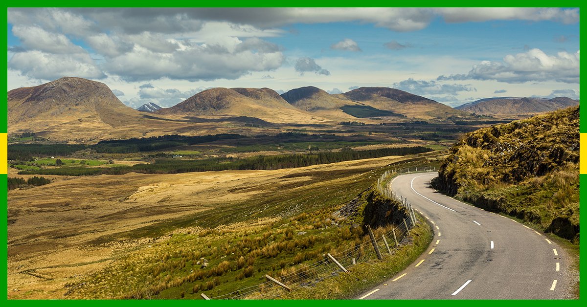 While basking in a carefree cruise along the circuitous country road, a boundless undulant outback unfurls before the driver. 
#Ireland #RoadTrip #Drive