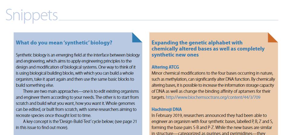 EmmaPettengale's tweet image. What is #SyntheticBiology? To prime you for our latest issue exploring this hot field of research, I've put together some background and #sciencesnippets, freely available online here buff.ly/2KIAyOz