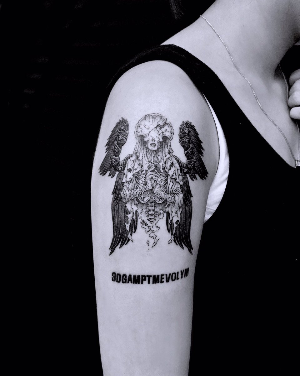 angel of death - hellboy : the golden army 레터링은 제 작업이 아닙니다. #タトゥー #tattoo  #타투 #도안 #동물 #주문제작 #죽음의천사 #어깨 #팔타투, image size:960x1200