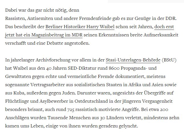 13/ Dealing with the past in the GDR must always be seen in the context of authoritarian governance. A state-controlled discourse on denazification prevented a wide-ranging & autonomous debate within the private sphere of society & lead partly to a preservation of racist ideas.