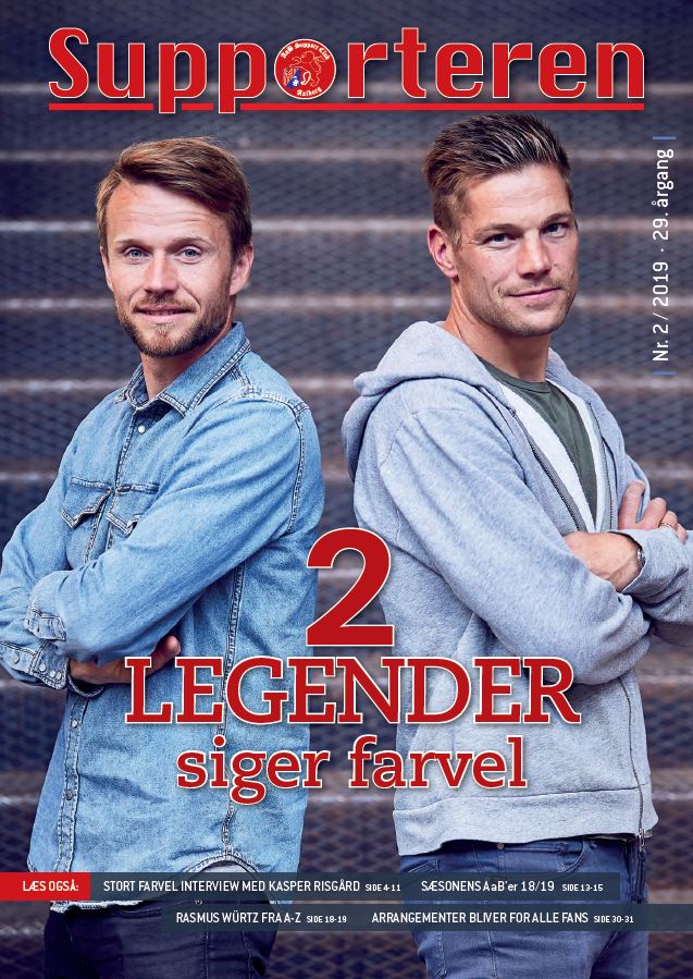 AaBSupportClub's tweet photo. 2 LEGENDER siger farvel pryder forsiden af den nye udgave af Supporteren, som indeholder to store interviews med @wurtz22 og Risgård. Bladet er netop nu på vej ud til jer🤠👇🏼 #ingenover https://t.co/eJev1M35Dn