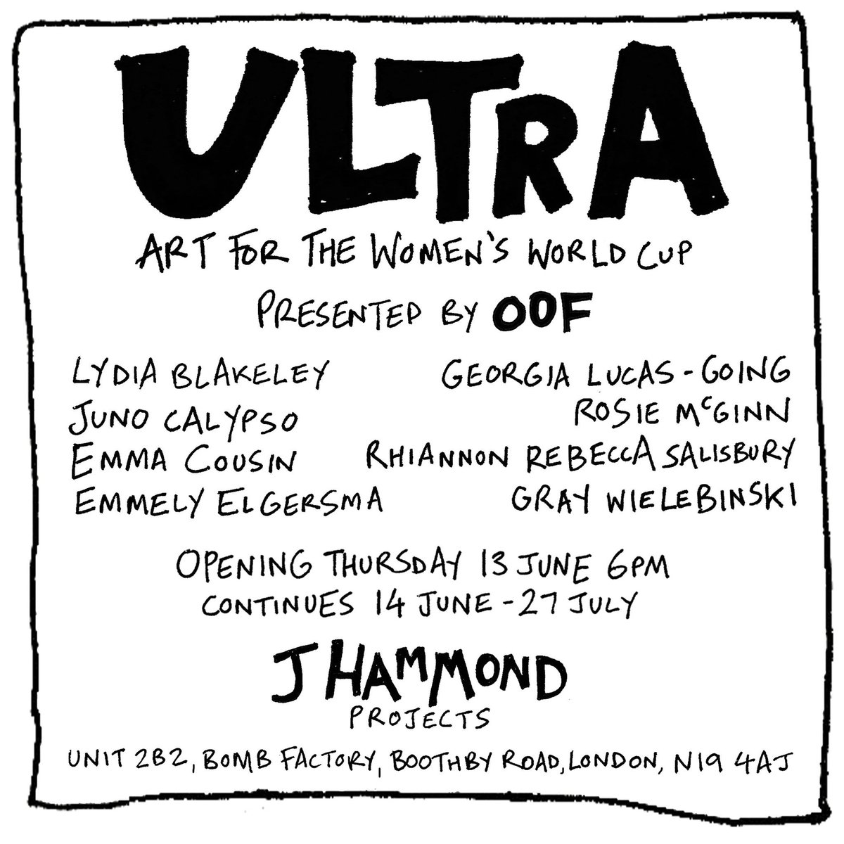 ArtCasual's tweet image. Opening tomorrow @ JHP, featuring @JunoCalypso, @emma_cousin, @rosiemcginnart &amp;amp; loads of amazing artists. Beers from 6.