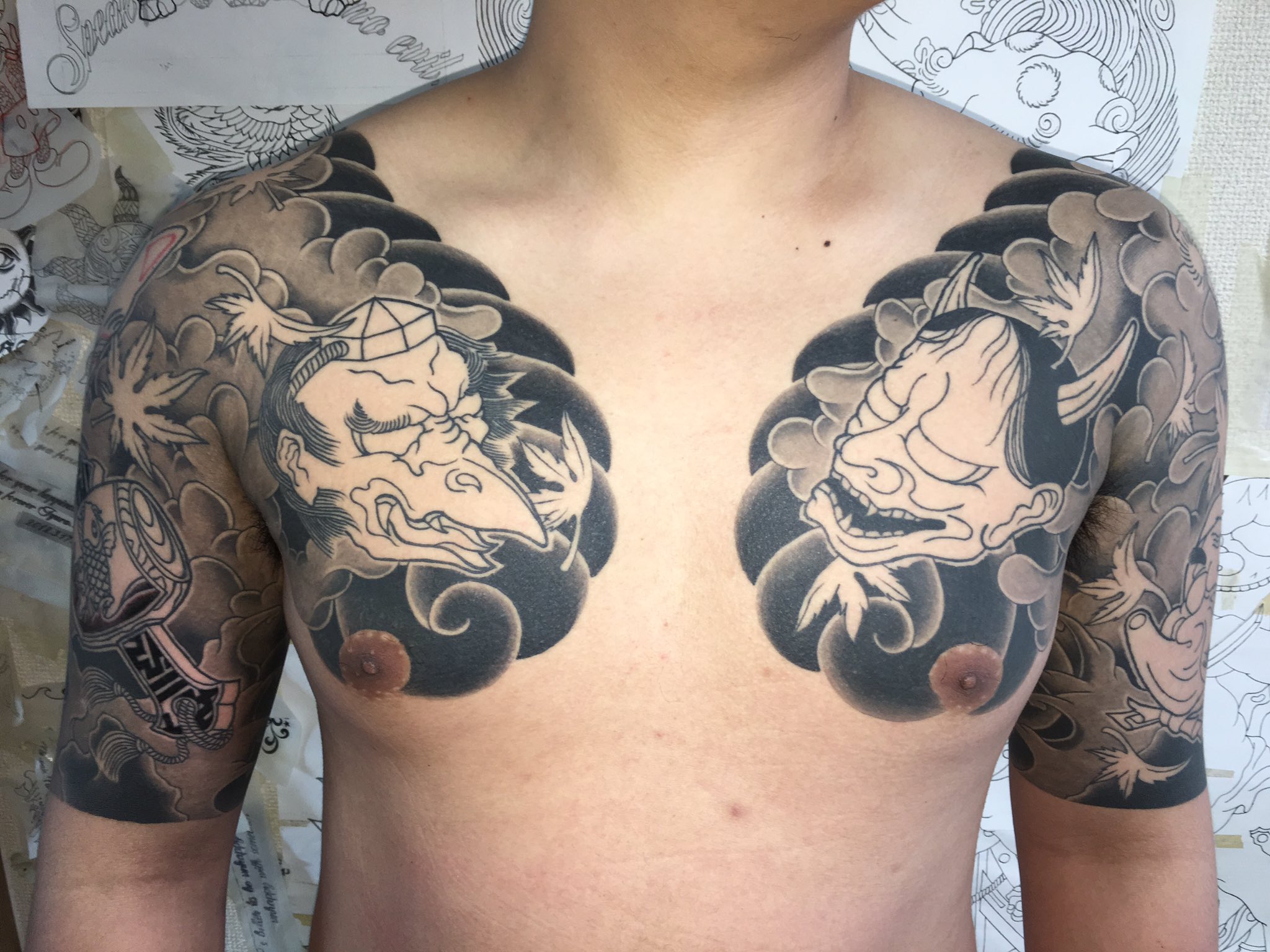 彫健 Horiken 背景終わり次回からカラー楽しみ In Progress ありがとうございました 天下五面 面散らし 紅葉 刺青 タトゥー 奈良刺青 奈良和彫り Tattoo Tattoos Inked Wabori Inkstagram Japanesestyle Japanesetattoo T Co