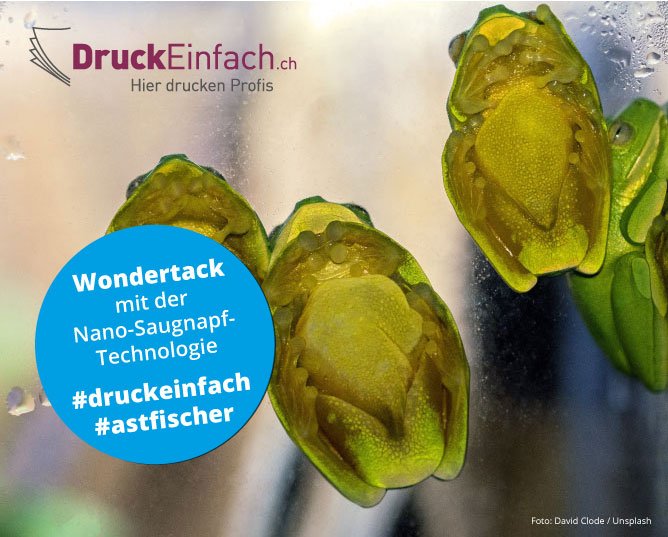 #Wondertack, ist ein selbstklebendes &amp; mehrmals ablösbares Folienmaterial mit  Nano-Saugnapf-Technologie. Es klebt gänzlich ohne Klebstoff &amp; kann wie Aufkleber bedruckt und auf alle glatten Oberflächen aufgezogen &amp; rückstandslos entfernt werden. #neuheit #astfischer #druckeinfach