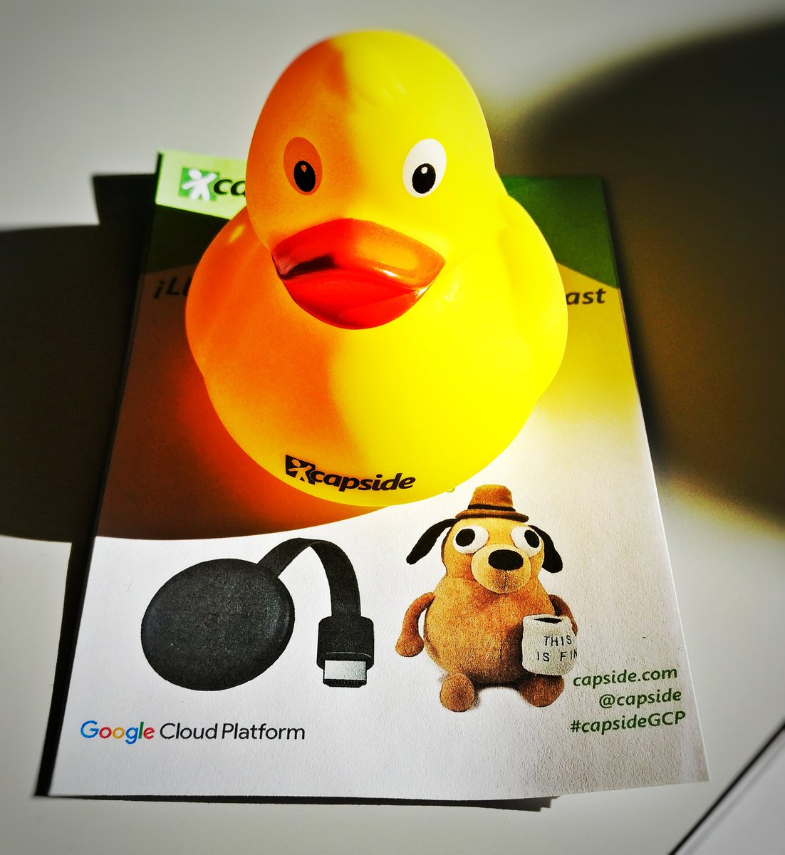 capside's tweet photo. 🚀 Pásate por el booth @capside y GANA un Chromecast o un peluche del perrito del meme THIS IS FINE 🐶
👍 También tenemos stickers, chapas, patitos, camisetas…
☁️ #GoogleCloudSummit @GoogleCloud_ES
#capsideGCP #GCP #GoogleCloud
#DevOps #K8S https://t.co/RjQpp9P3QY