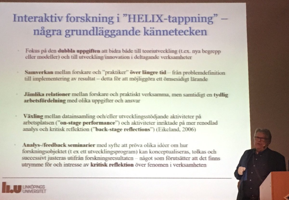 Prof_Comm's tweet image. ”Både forskare och praktiker behöver vara redo för kritisk reflektion i ett samverkansprojekt.” Per-Erik Ellström, Linköpings Univ @falf_se