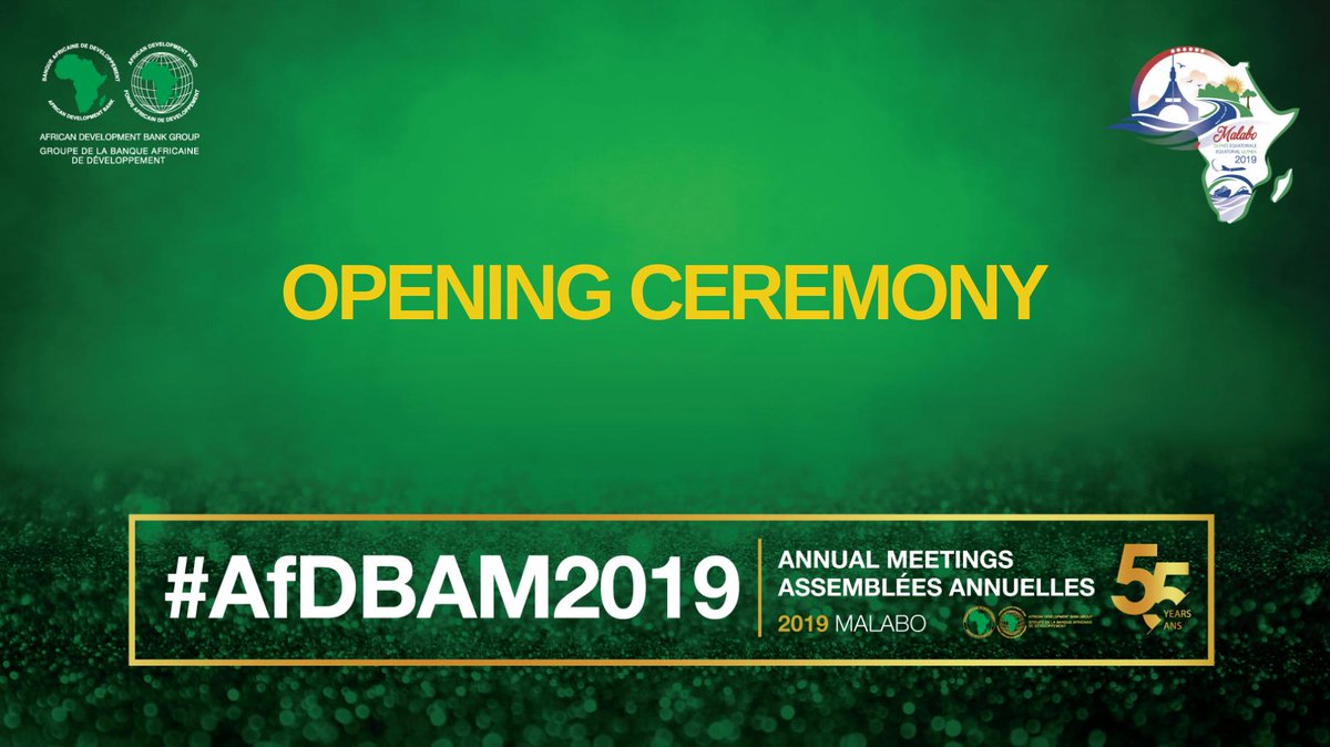 AfDB_Group's tweet photo. #AfDBAM2019 is officially starting! 
Join us #live for the Opening Ceremony of our 2019 Annual Meetings!
EN: https://t.co/G3vqKjrffx
FR: https://t.co/pC2ju5w3fA https://t.co/NtjkvGsun2