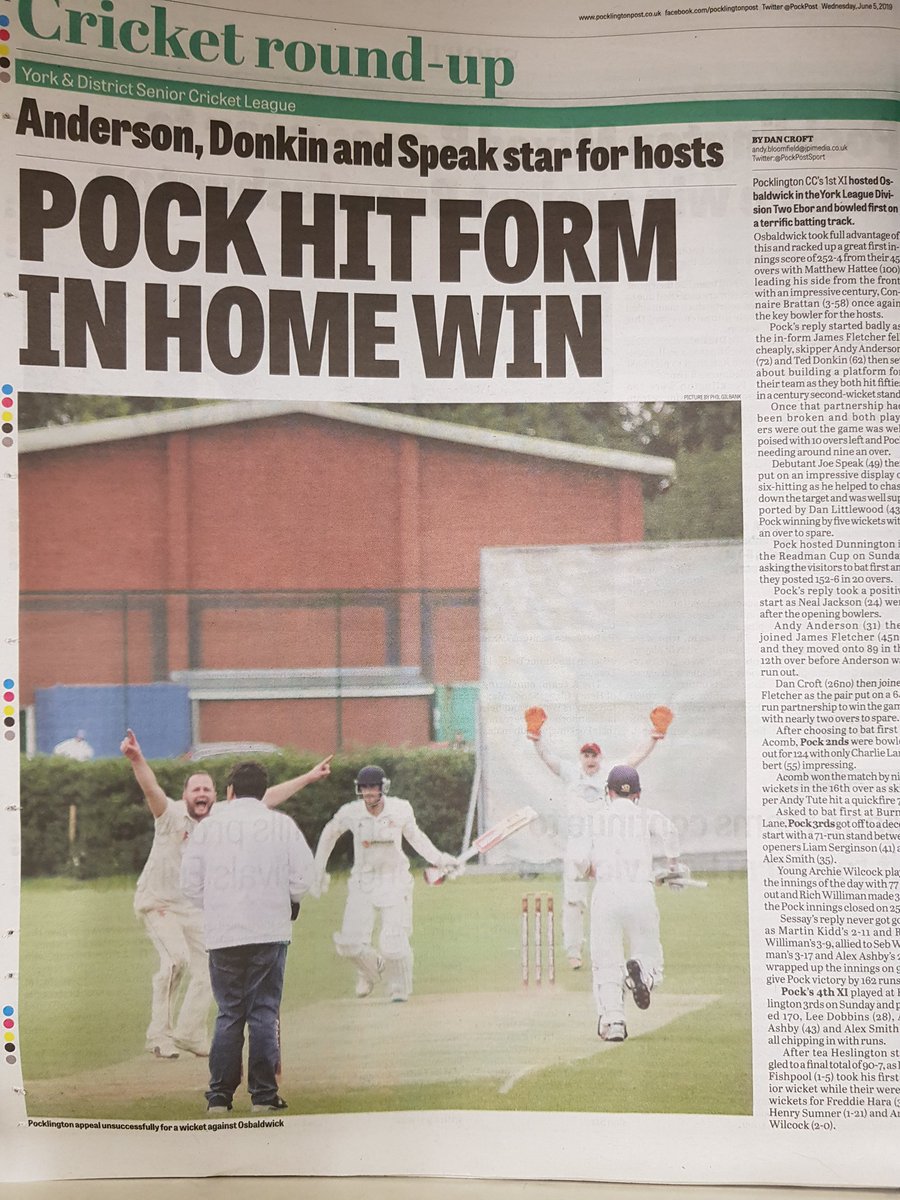 PocklingtonCC's tweet photo. Thanks to the @PockPost for their brilliant coverage so far this season. Let's hope for some more winning reports this weekend! #PCC #PockPost #supportlocal https://t.co/IUAp7pBJT2