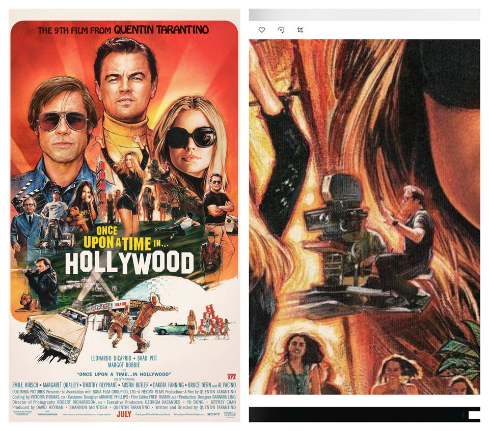 Comme si l'affiche de #OnceUponATimeInHollywood n'était pas assez cool comme ça, Tarantino trouve le moyen de caser sa trombine de façon méta dans celle-ci ! 

@StagiaireAffich