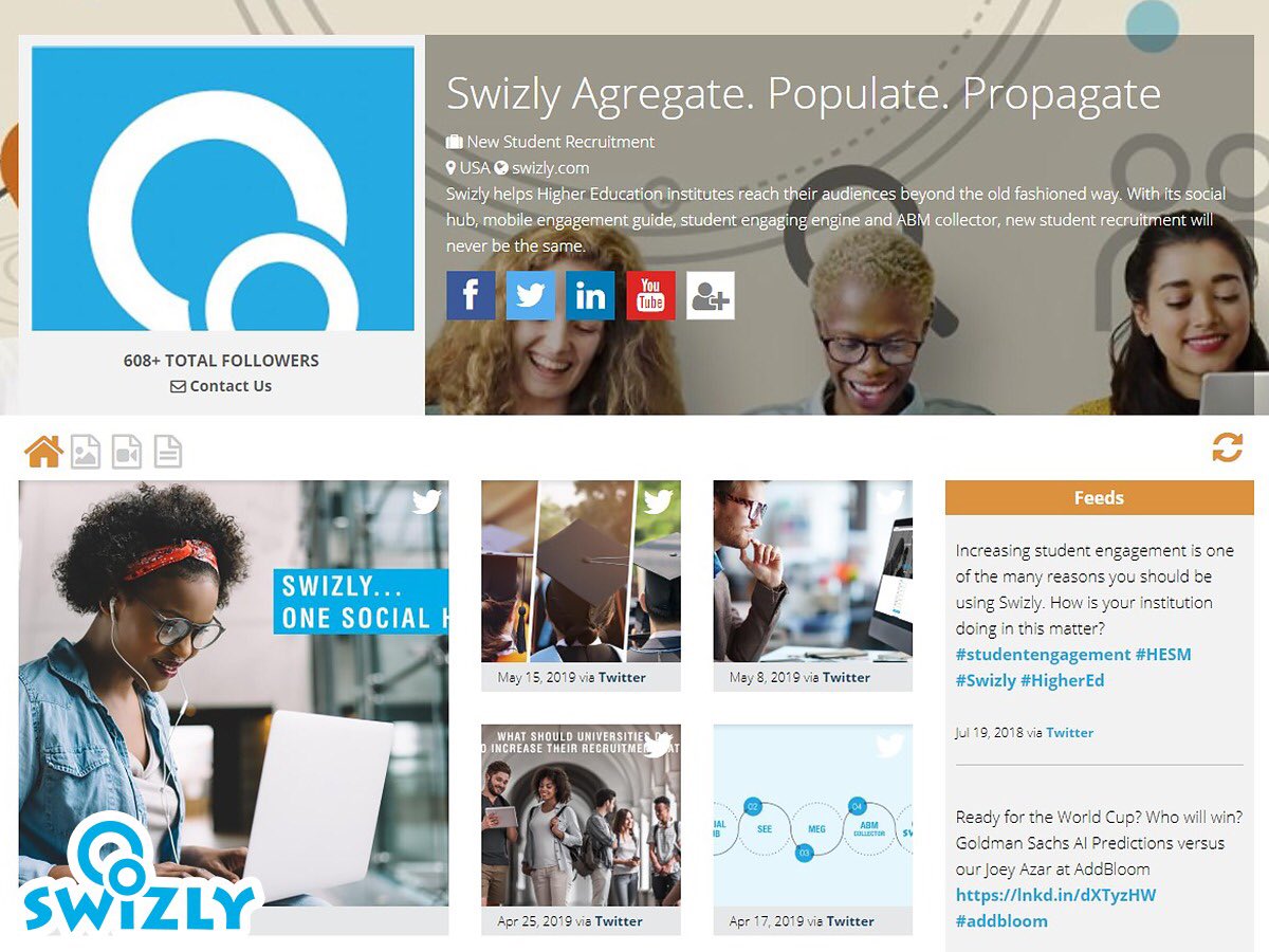 SWIZLYco's tweet photo. Leverage the power of a social hub to reflect on your university’s students and campus life.

Start your 30 days free trial now ➡ https://t.co/hewBW5l2Rg 

#EdTech #HigherEducation #HigherEd #SocialHub #UniversityRecruitment #Newstudents https://t.co/kQHyHfsH0k