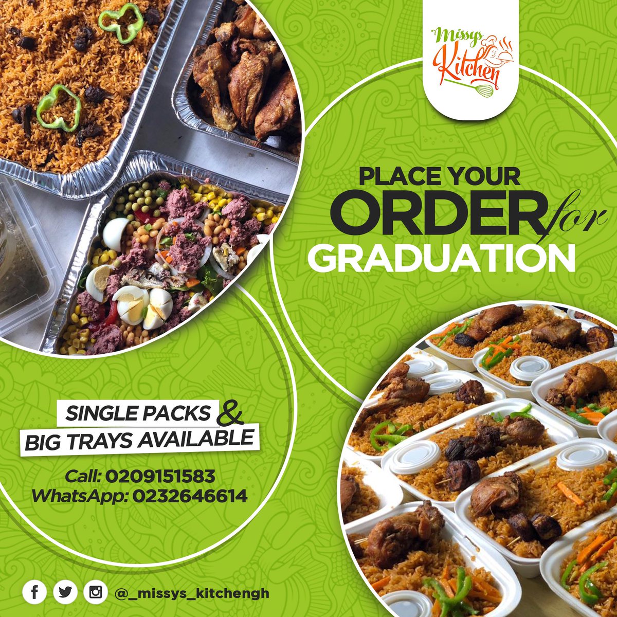 missyskitchengh's tweet photo. We are still taking graduation orders. Mention that friend who’s graduating this year🎓🥳 #MissysKitchenGh https://t.co/uJRcs0dpD9