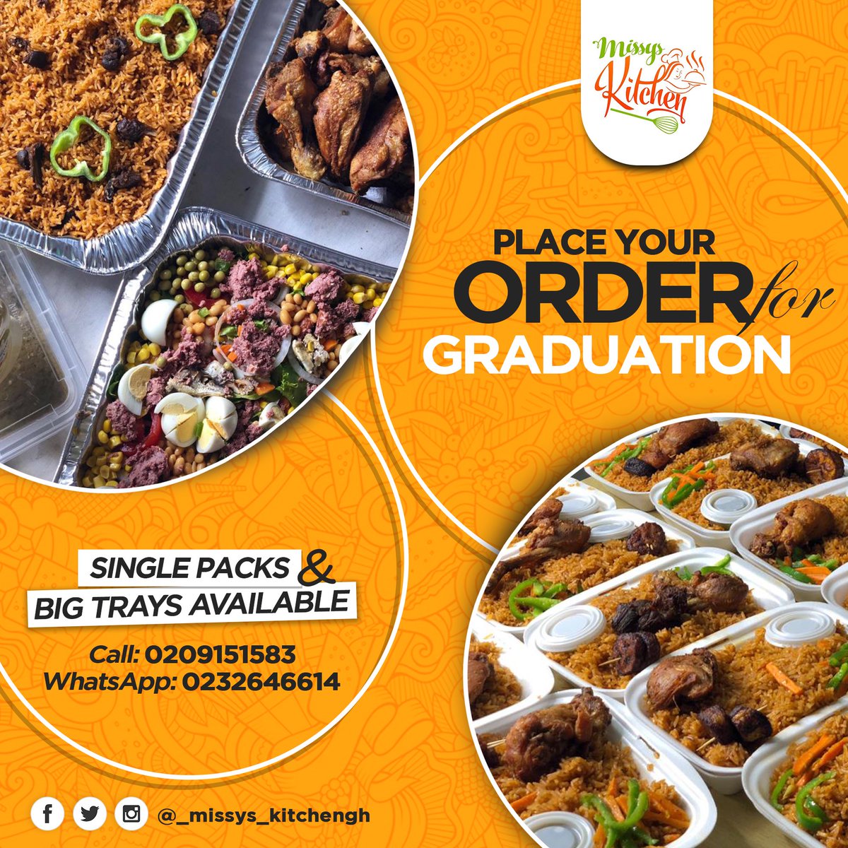 missyskitchengh's tweet photo. We are still taking graduation orders. Mention that friend who’s graduating this year🎓🥳 #MissysKitchenGh https://t.co/uJRcs0dpD9