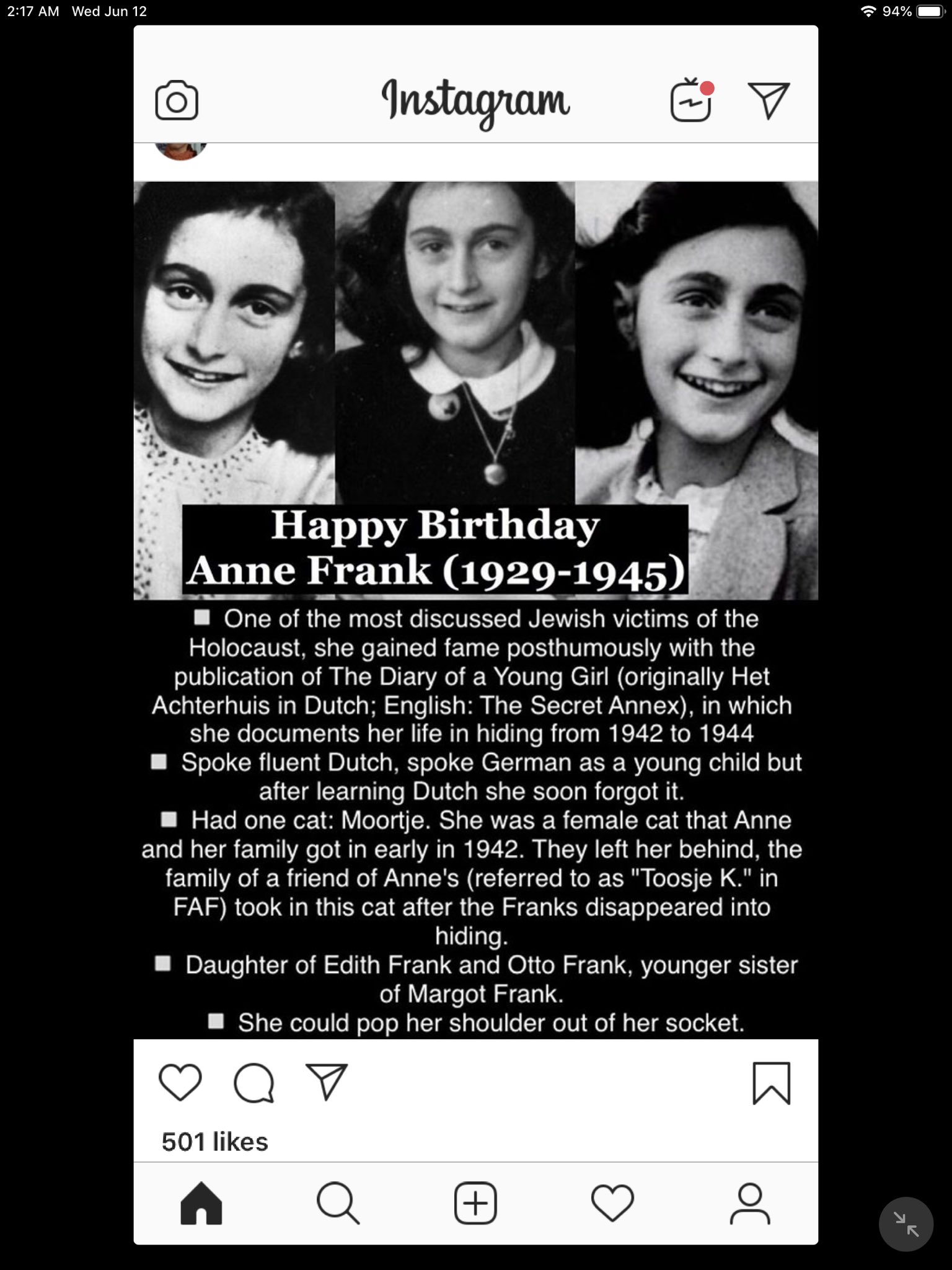 Happy Birthday! Anne Frank And Jim Nabors!        