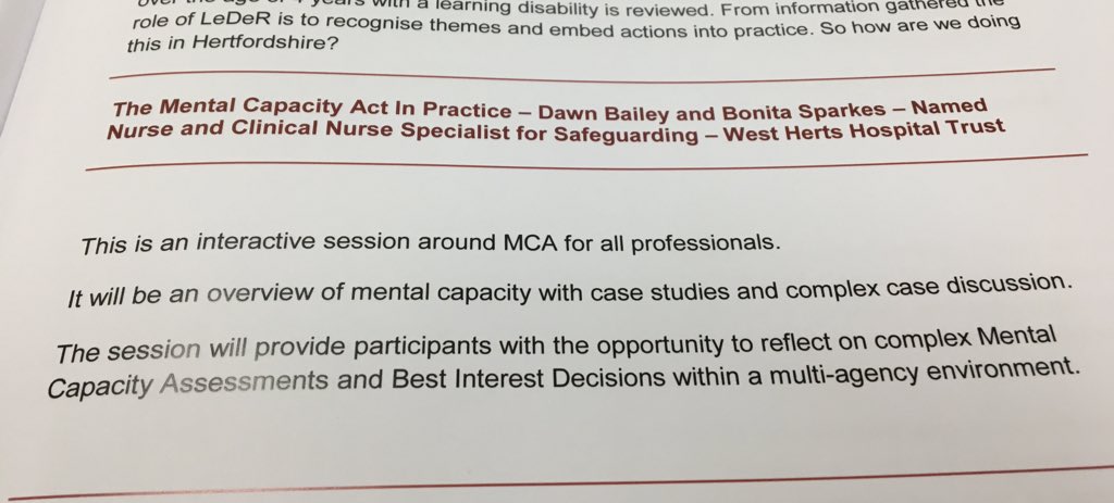 WHTSafeguarding's tweet photo. It’s an honour to be asked to present today @HertsSab conference. Mental capacity in practice. Great opportunity to share and meet the multi specialist team #HSABevent @CarterTreacle @davidwthorpe1 @WestHertsNHS https://t.co/nnmGbsj4Xe