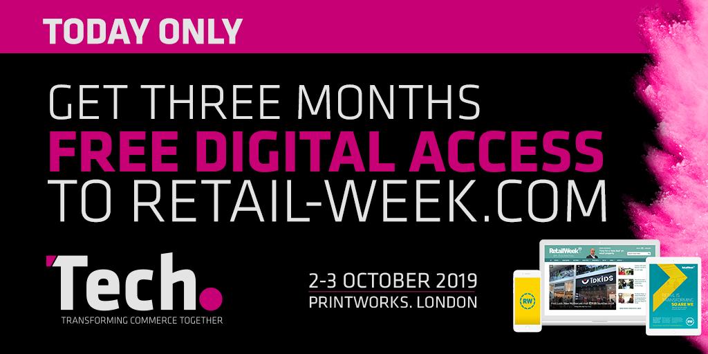 RetailWeek's tweet photo. Purchase your Tech. pass today to get three months unlimited access to all content from Retail Week, the most trusted source of business intelligence for the retail and commerce ecosystem. Valued at £125. Amazing value! #RWTech Get your pass https://t.co/mIPUC7nLoN #LTW https://t.co/lp2FsmnXPe